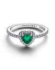 Pandora Verhoogd Koningsgroen Hart Ring 198421C07 Zilver