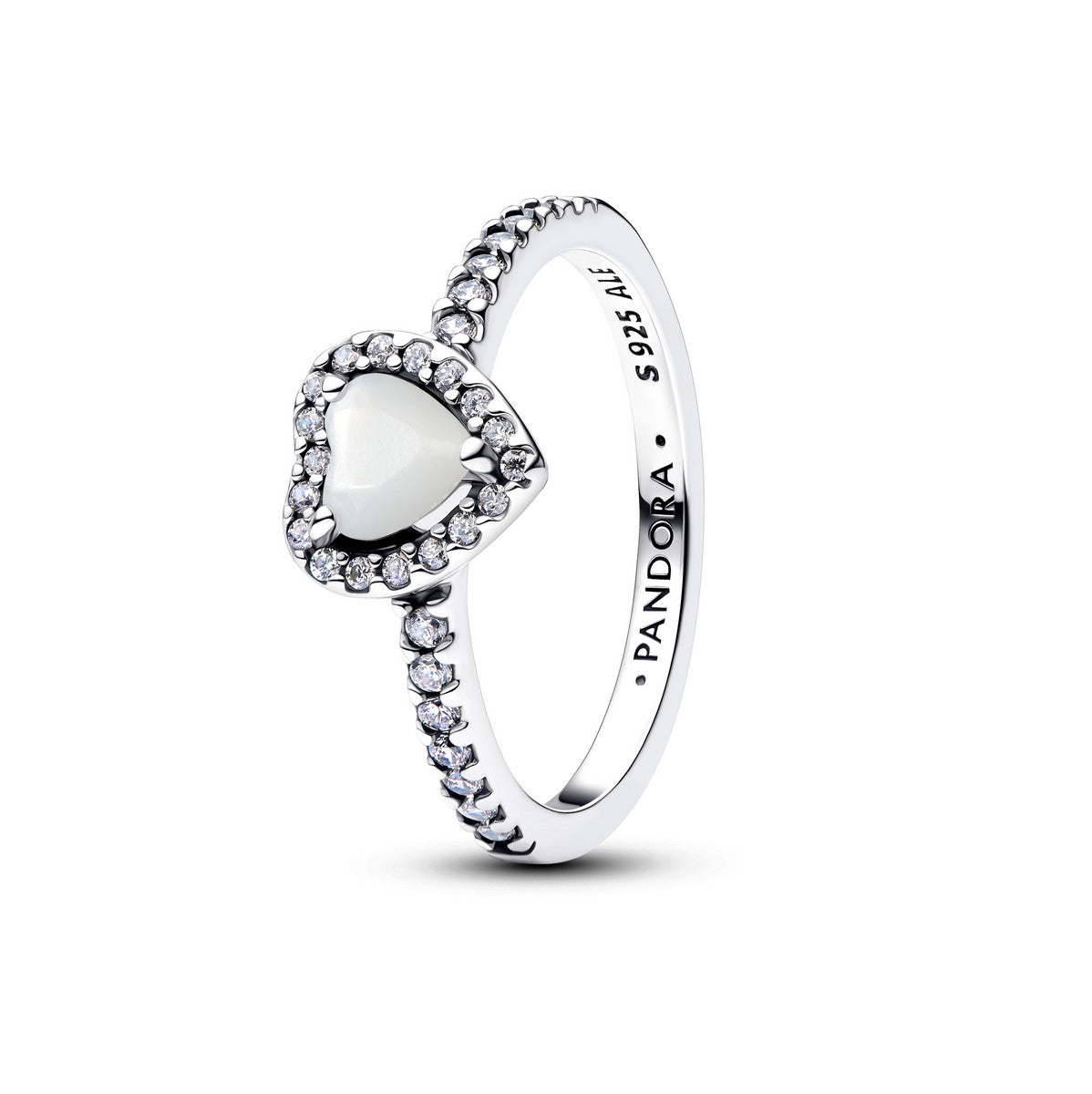 Pandora Verhoogd Wit Hartring zilver - 198421C11