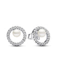 Pandora Zilveren Oorstekers met Zoetwaterparel en Heldere Zirkonia 293154C01 - PansiteNederland.nl