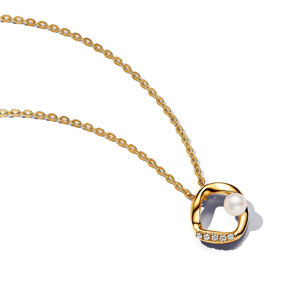 Pandora ESSENCE 14k Goudvergulde Ketting met Witte Zoetwaterparel en Helder Zirkonia | 45 cm - 363303C01 - PansiteNederland.nl