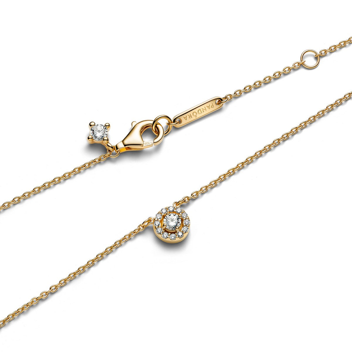 Pandora Halsketting met hanger met ronde halo en pavé goudverguld - 363548C01