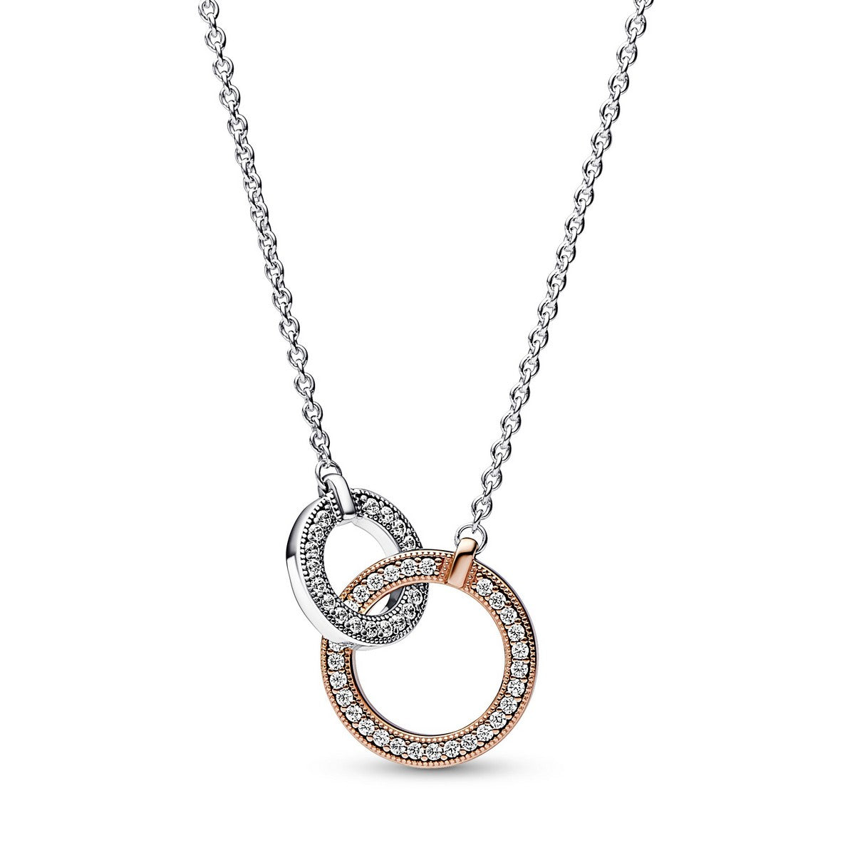 Pandora Signature tweekleurige ketting verstrengelde cirkels bicolor zilver en roségoudverguld - 382778C01