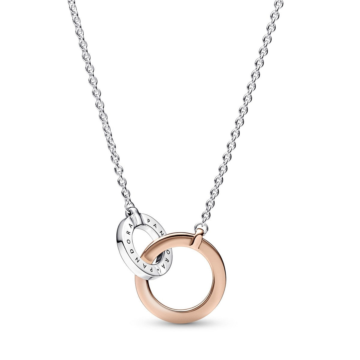 Pandora Signature tweekleurige ketting verstrengelde cirkels bicolor zilver en roségoudverguld - 382778C01
