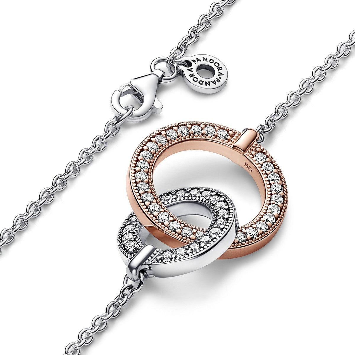 Pandora Signature tweekleurige ketting verstrengelde cirkels bicolor zilver en roségoudverguld - 382778C01