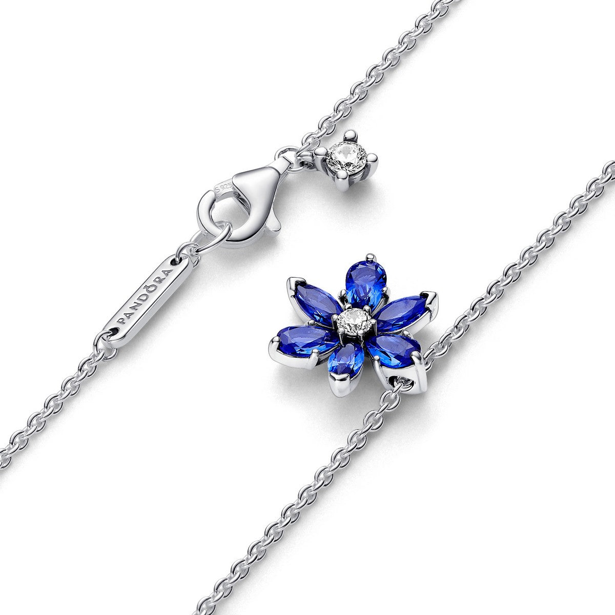Pandora Sprankelende Blauwe Herbarium Cluster Ketting met Hanger zilver - 392387C02