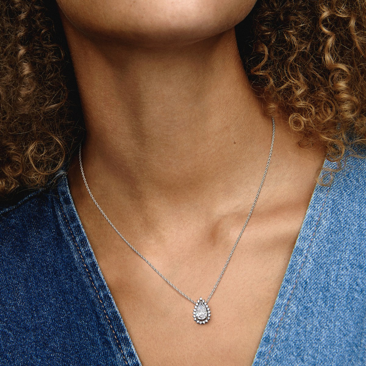 Pandora Sprankelende Peer Halo Halsketting zilver - 392832C01