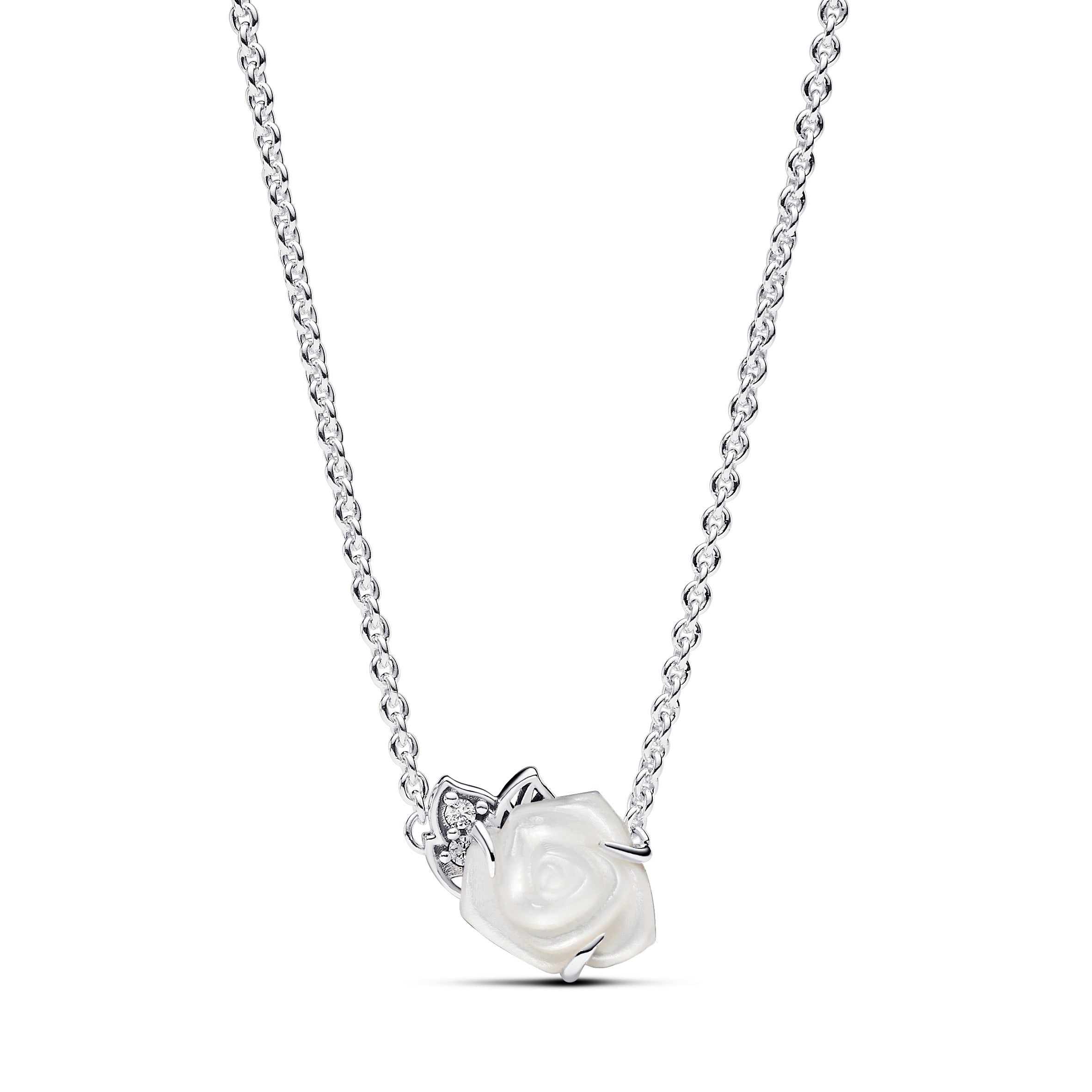 Pandora Witte roos in bloei halsketting zilver - 393206C01