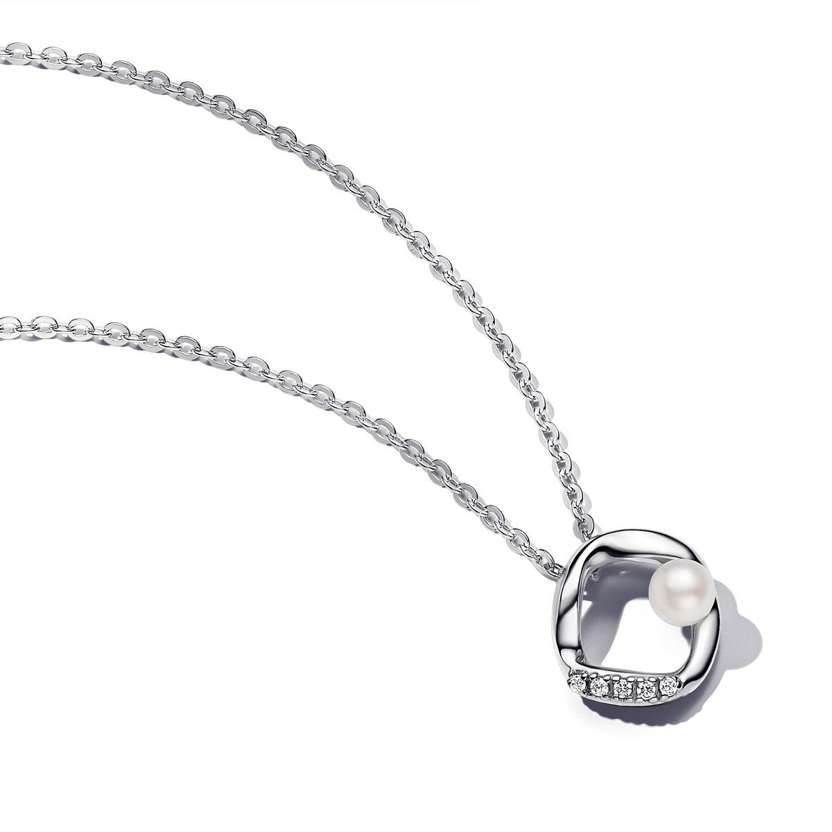 Pandora ESSENCE Zilveren ketting met Witte Zoetwaterparel en Helder Zirkonia | 45 cm - 393303C01 - PansiteNederland.nl
