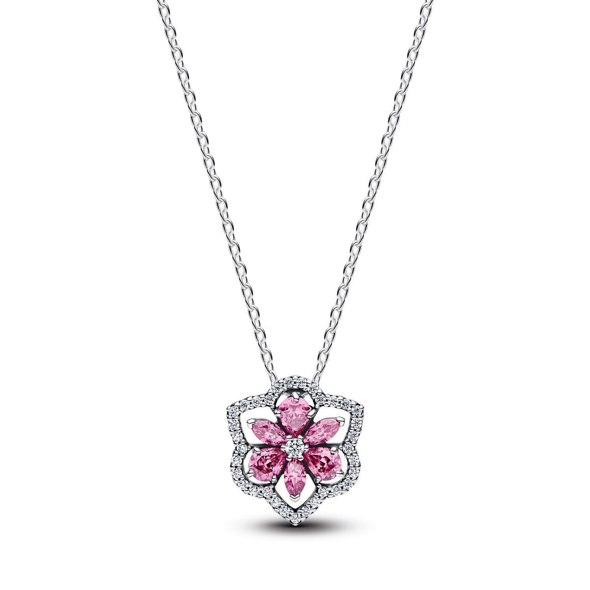 Pandora Sprankelende Roze Herbarium Bloem Ketting met Hanger zilver - 394576C01