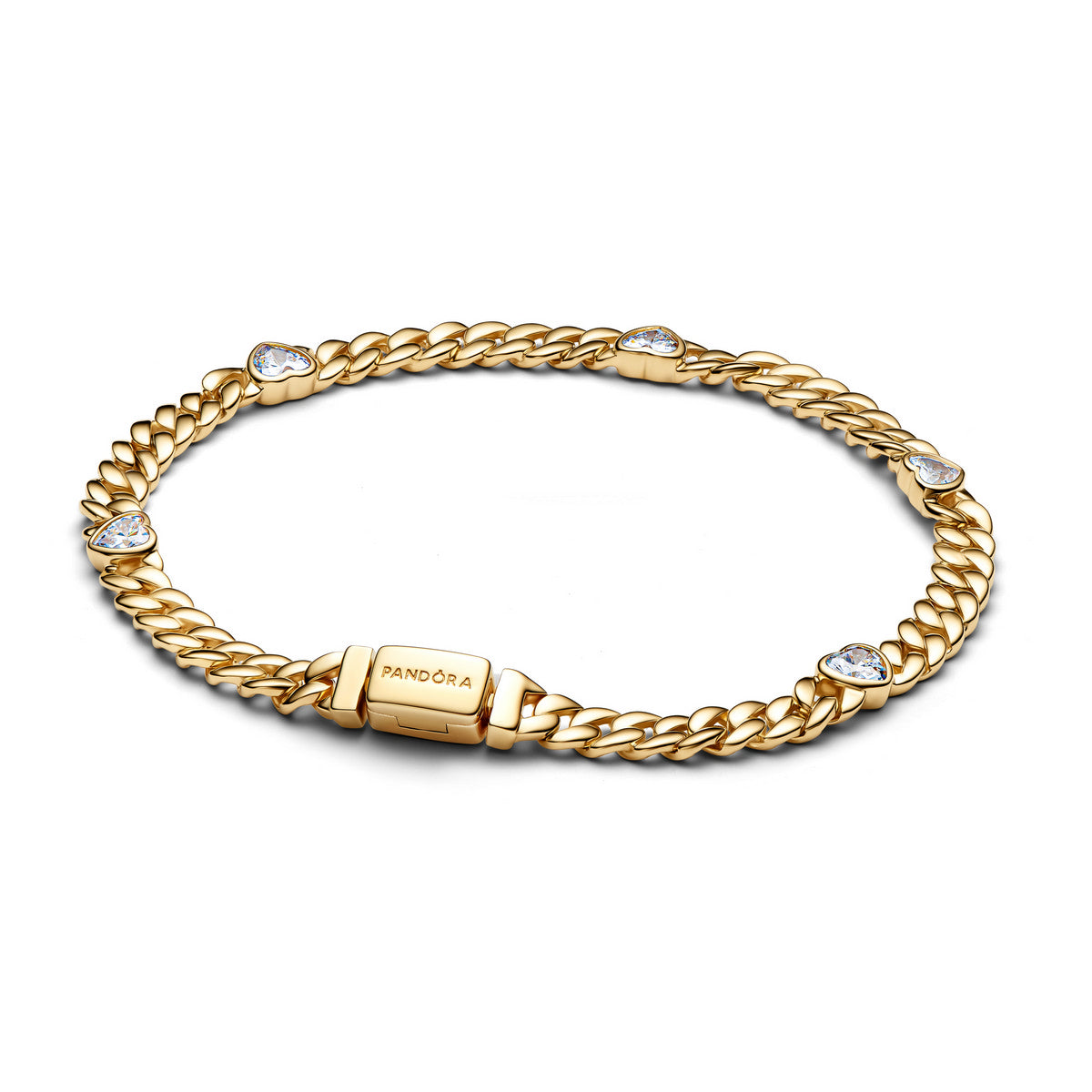 Pandora Cubaanse Schakelarmband 564226C01 – Verguld met Hartjes