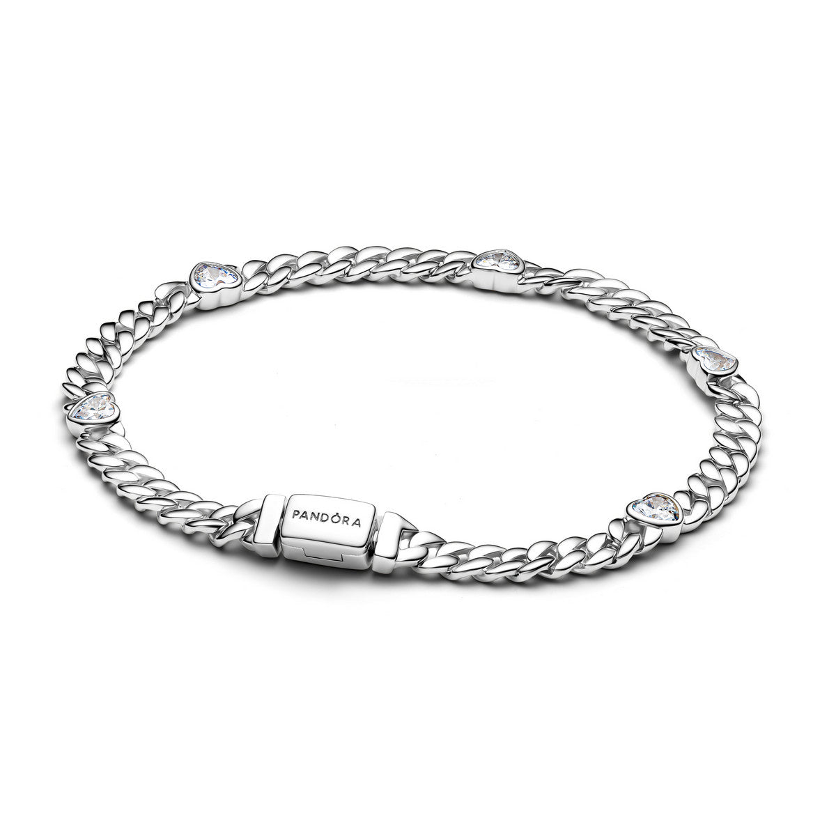 Pandora Cubaanse Schakelarmband 594226C01 – Zilver met Hartjes