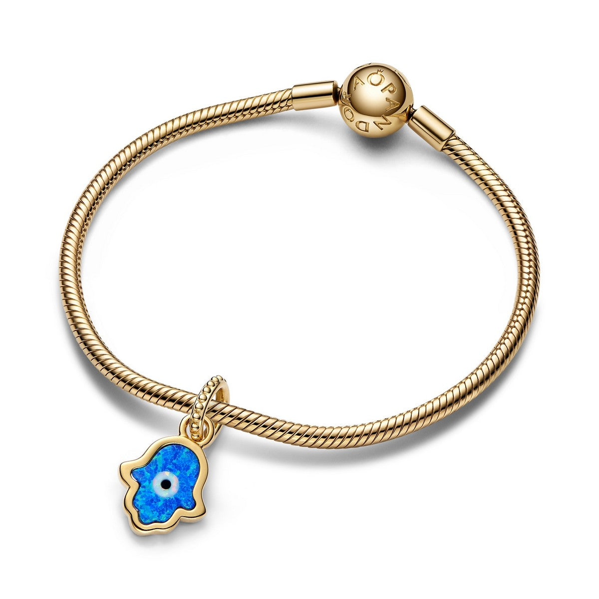 Pandora Opalescent Blauwe Hamsa Hand Hangende Bedel goudverguld - 762699C01