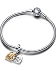 Pandora Graveerbaar Hart Sterling Zilver en 14k Goud met Diamant Hangende Bedel 763237C01 - PansiteNederland.nl