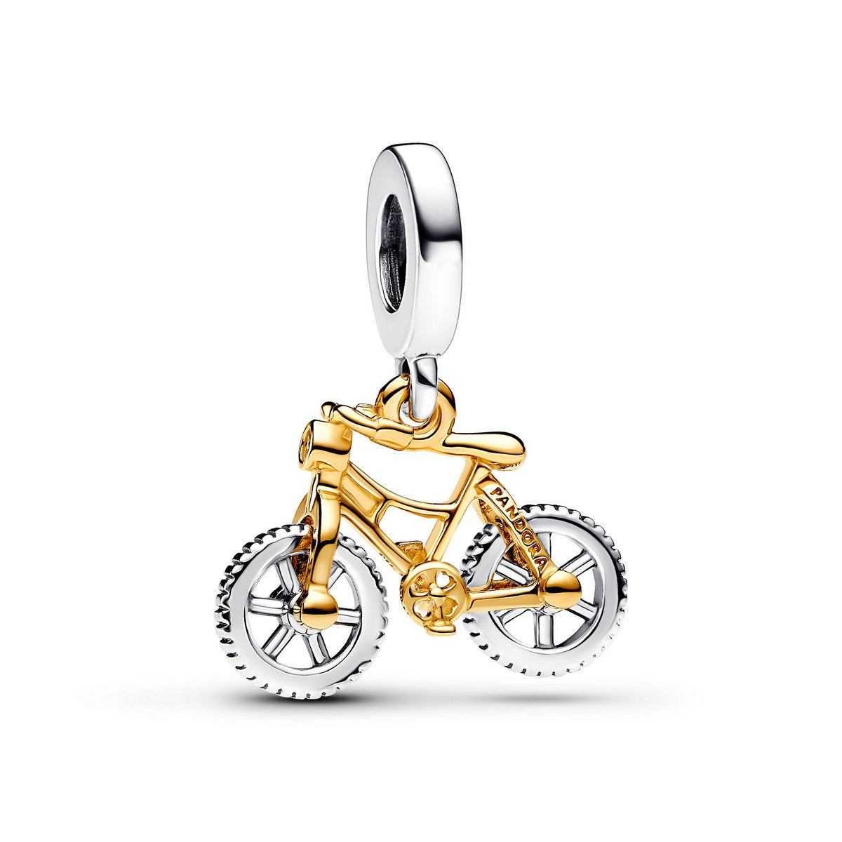 Pandora Tweekleurige Fiets Hangende Bedel met Draaiende Wielen bicolor zilver en goudverguld - 763354C01