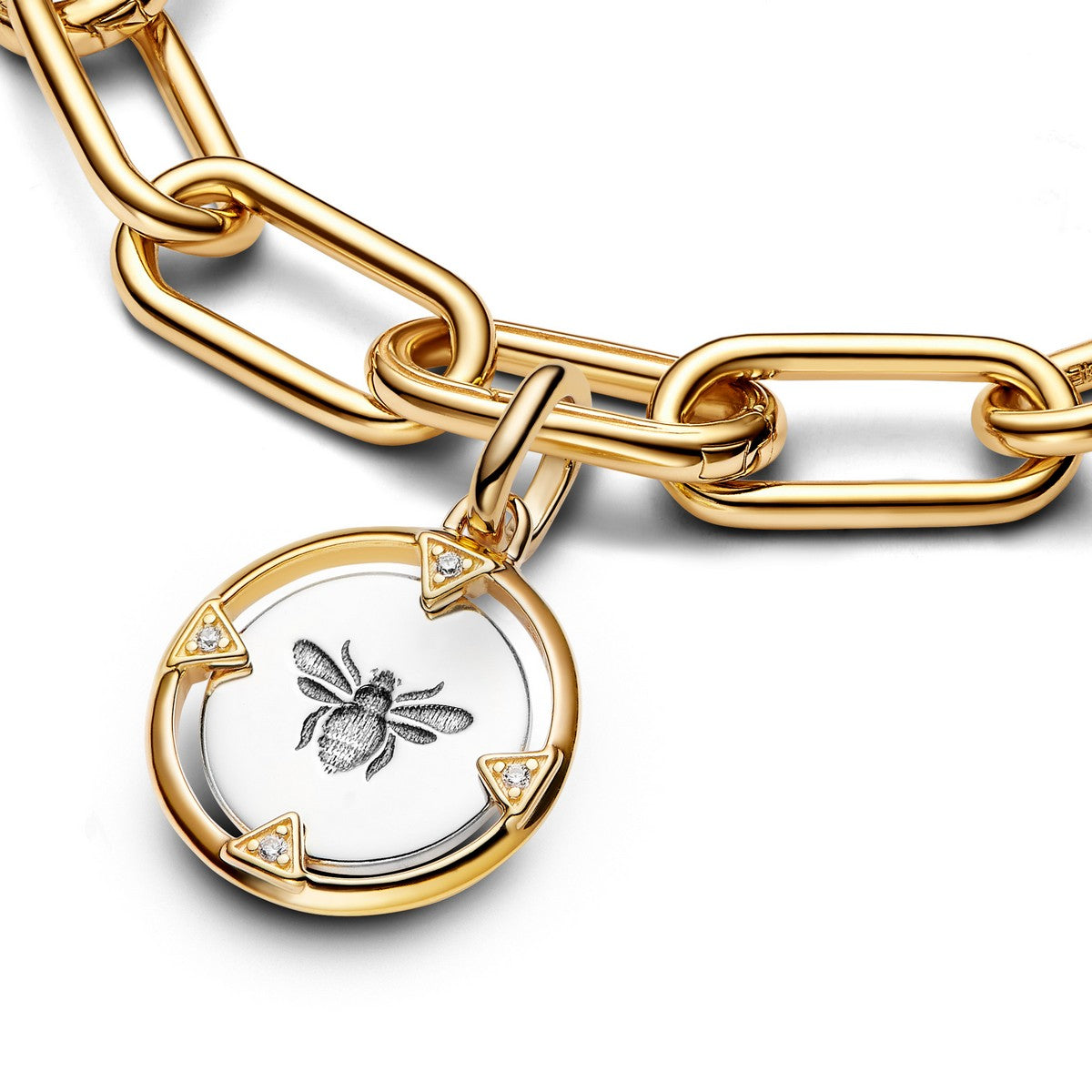 Pandora Bij Medaillonbedel bicolor zilver en goudverguld medallion - 763417C01