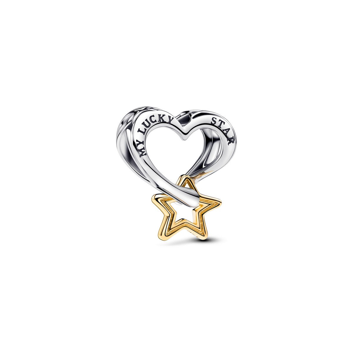 Pandora Bedel met geluksster en hart bicolor zilver en goudverguld - 763513C00