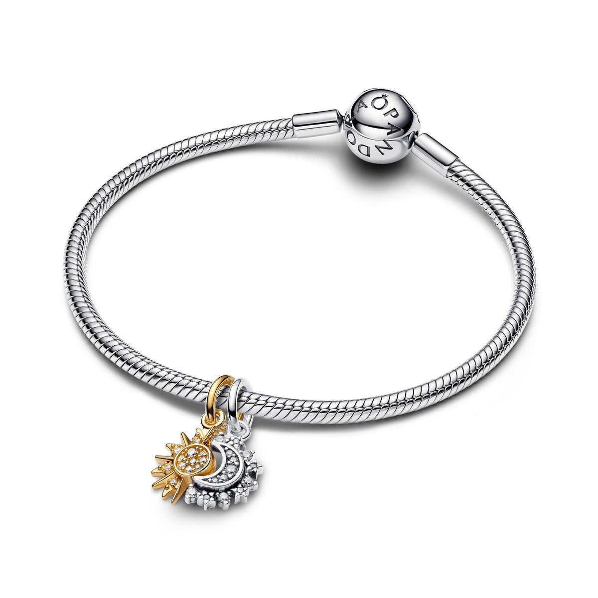 Pandora Deelbare hangende bedel met zon en maan bicolor zilver en goudverguld - 763585C01