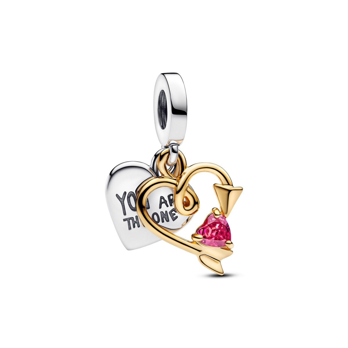 Pandora Graveerbare Hart en Pijl Dubbele Hangende Bedel bicolor zilver en goudverguld - 763622C01