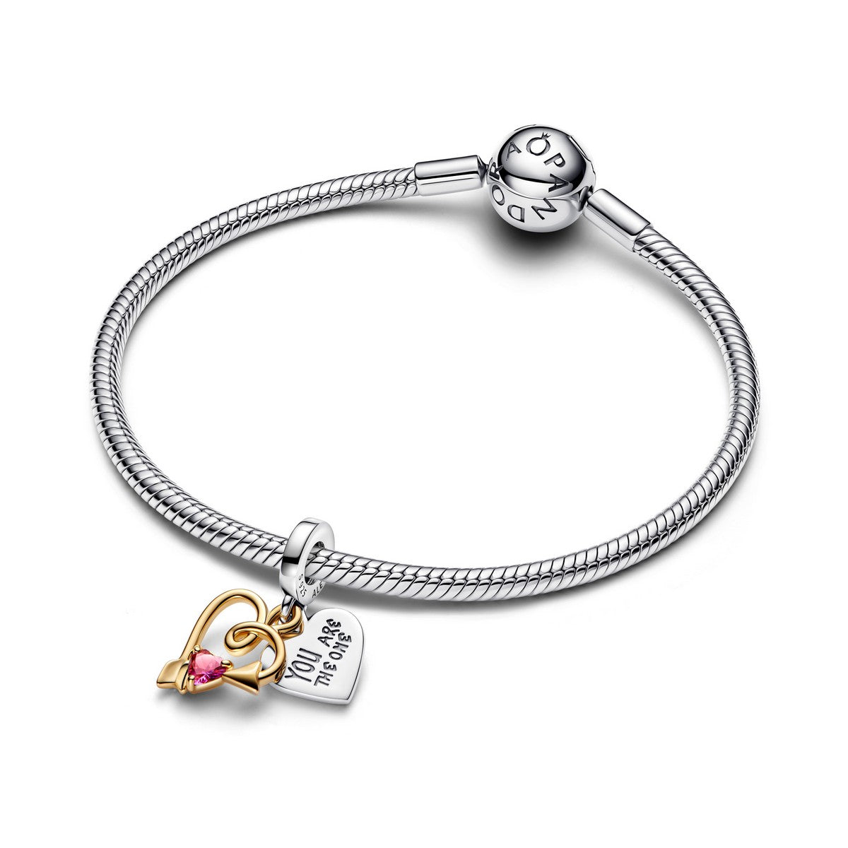 Pandora Graveerbare Hart en Pijl Dubbele Hangende Bedel bicolor zilver en goudverguld - 763622C01