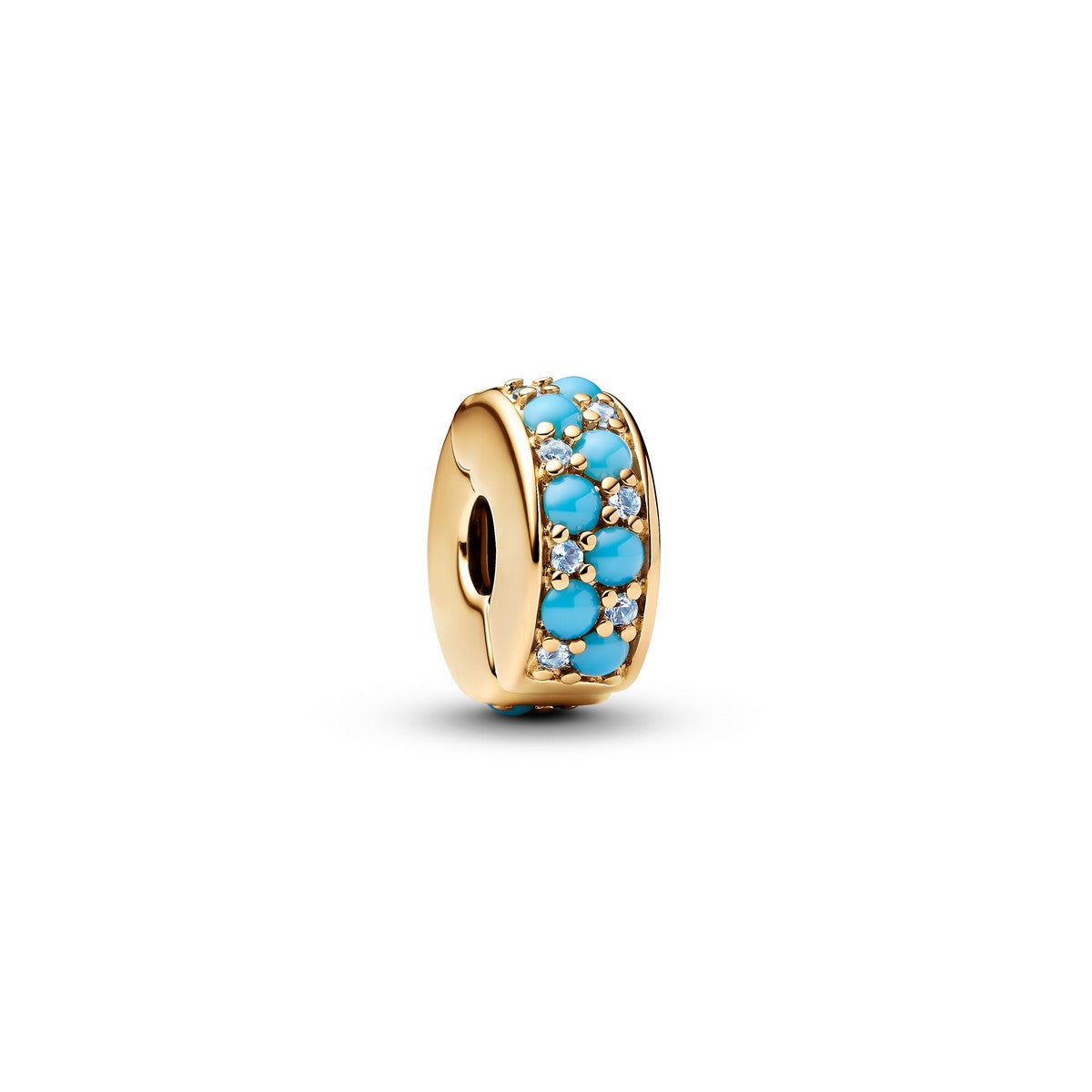 Pandora Aquablauwe Clip Bedel goudverguld - 763902C01