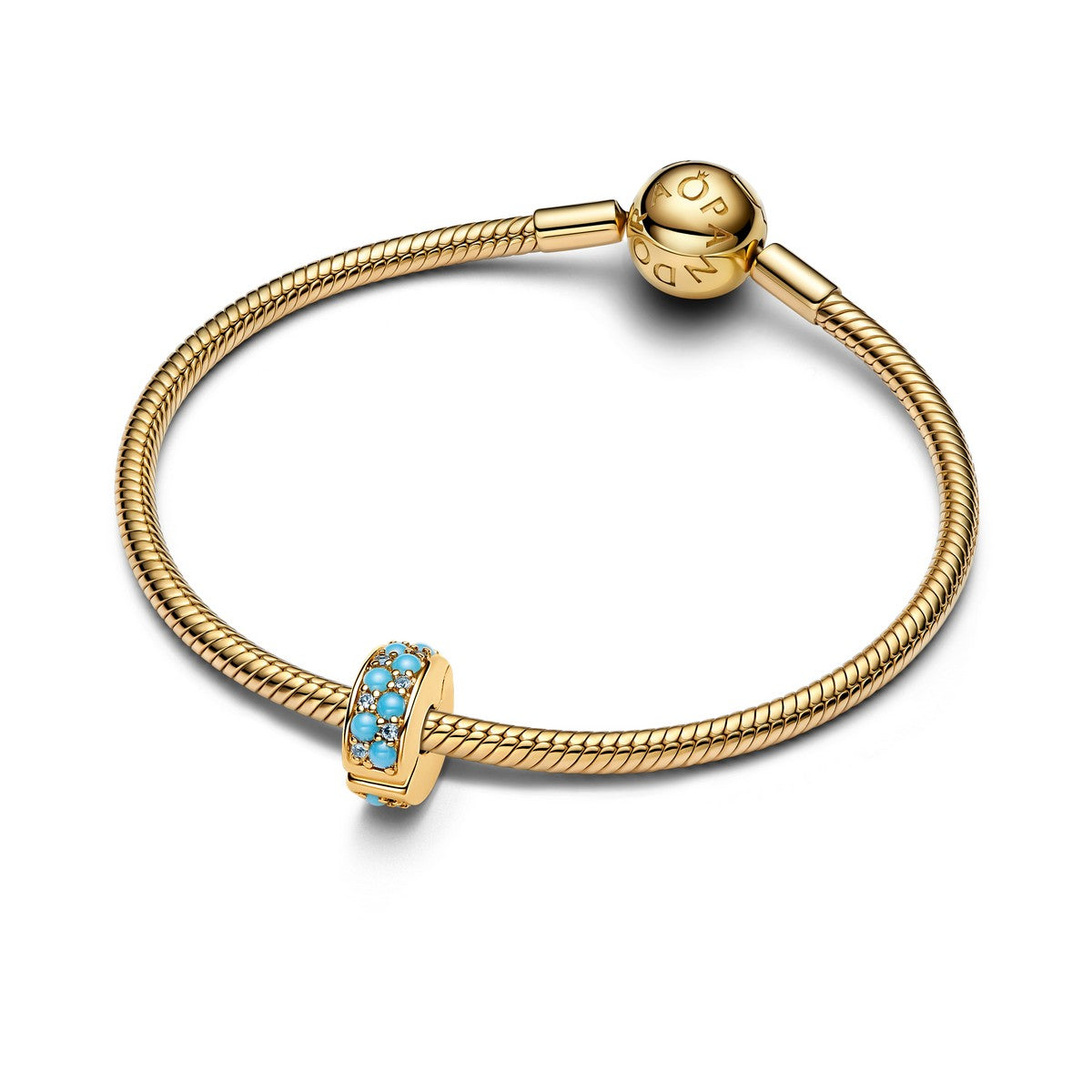 Pandora Aquablauwe Clip Bedel goudverguld - 763902C01