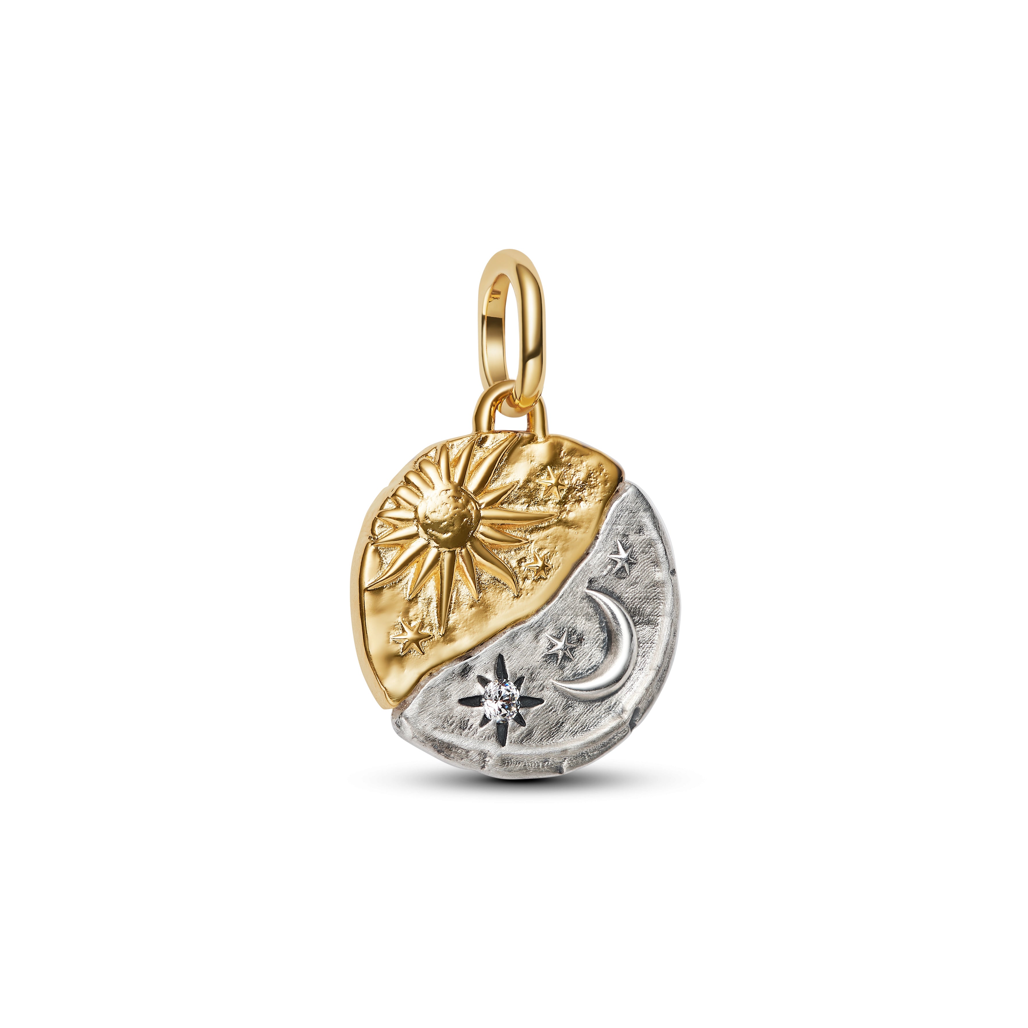 Pandora Medaillionbedel zon en maan bicolor zilver en goudverguld medallion - 763977C01