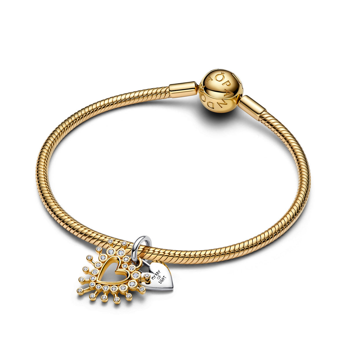 Pandora Stralend Hart Hangende Bedel 764141C01 – Verguld Zilver