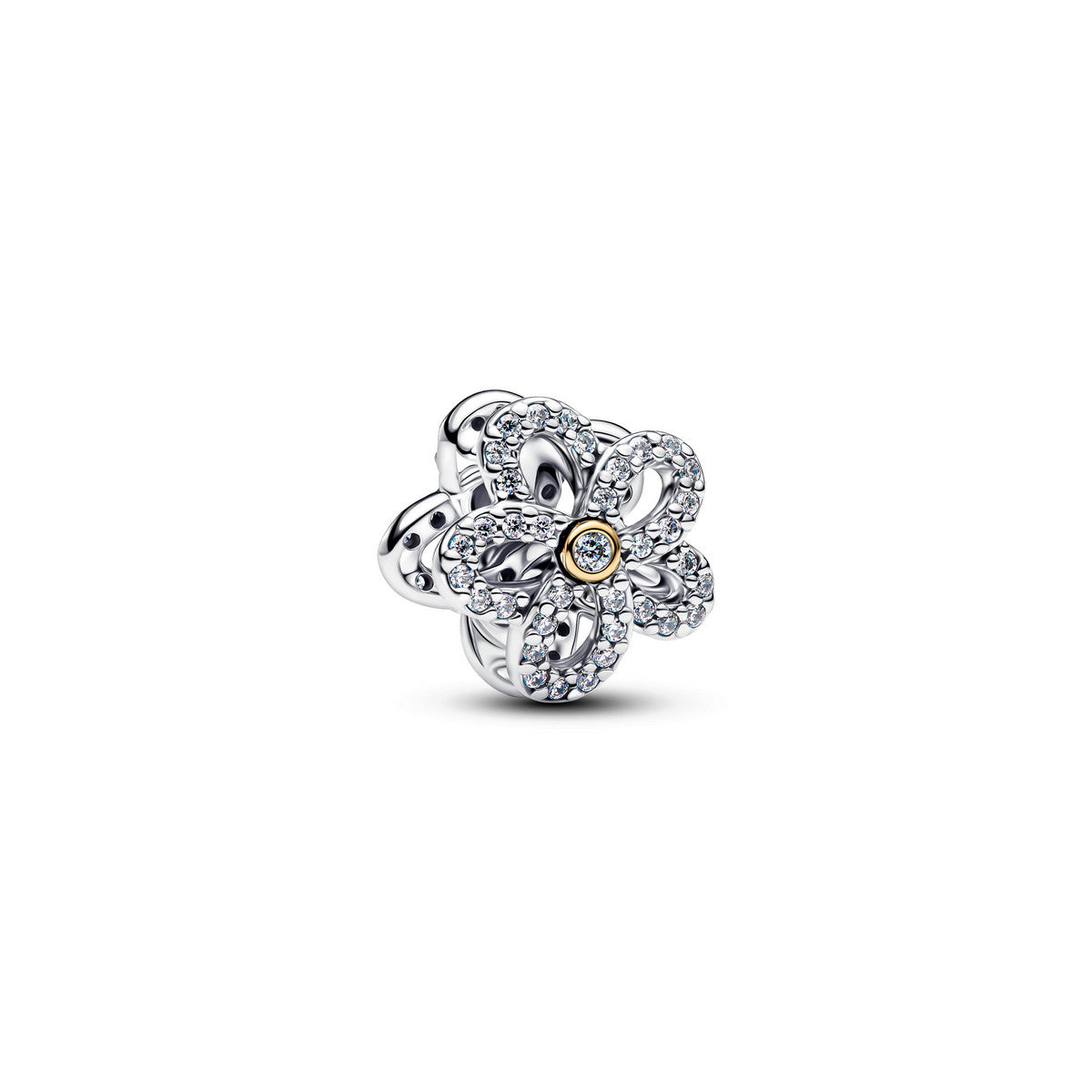 Pandora Pavé Bloem Opengewerkte Bedel bicolor zilver en goudverguld - 764480C01