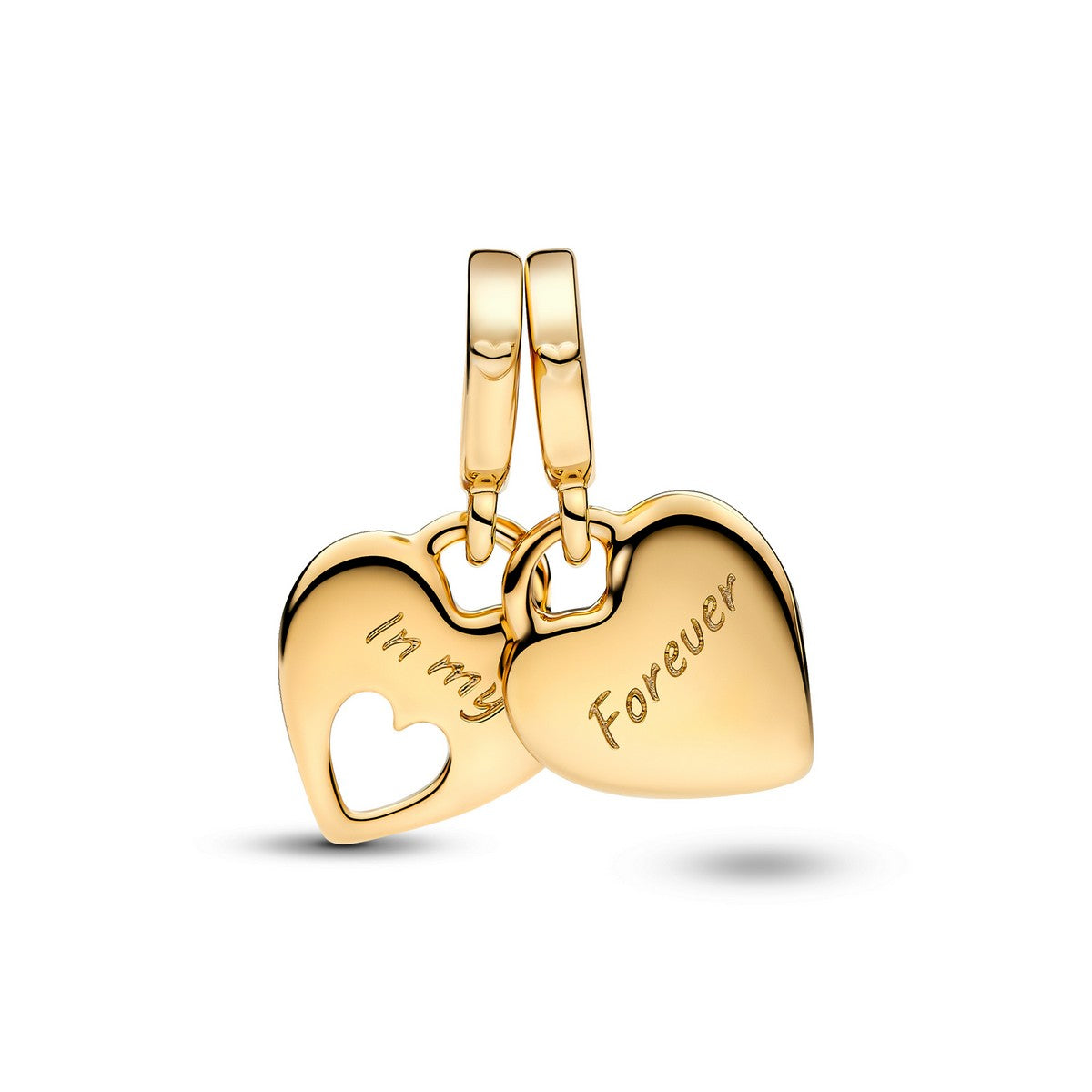 Pandora Double Heart Split Dangle Charm goudverguld - 769187C01