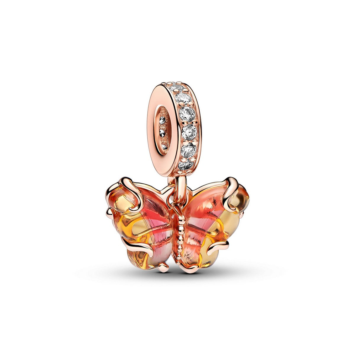 Pandora Roze en Gele Muranoglazen Vlinder Hangende Bedel roségoudverguld - 782698C01