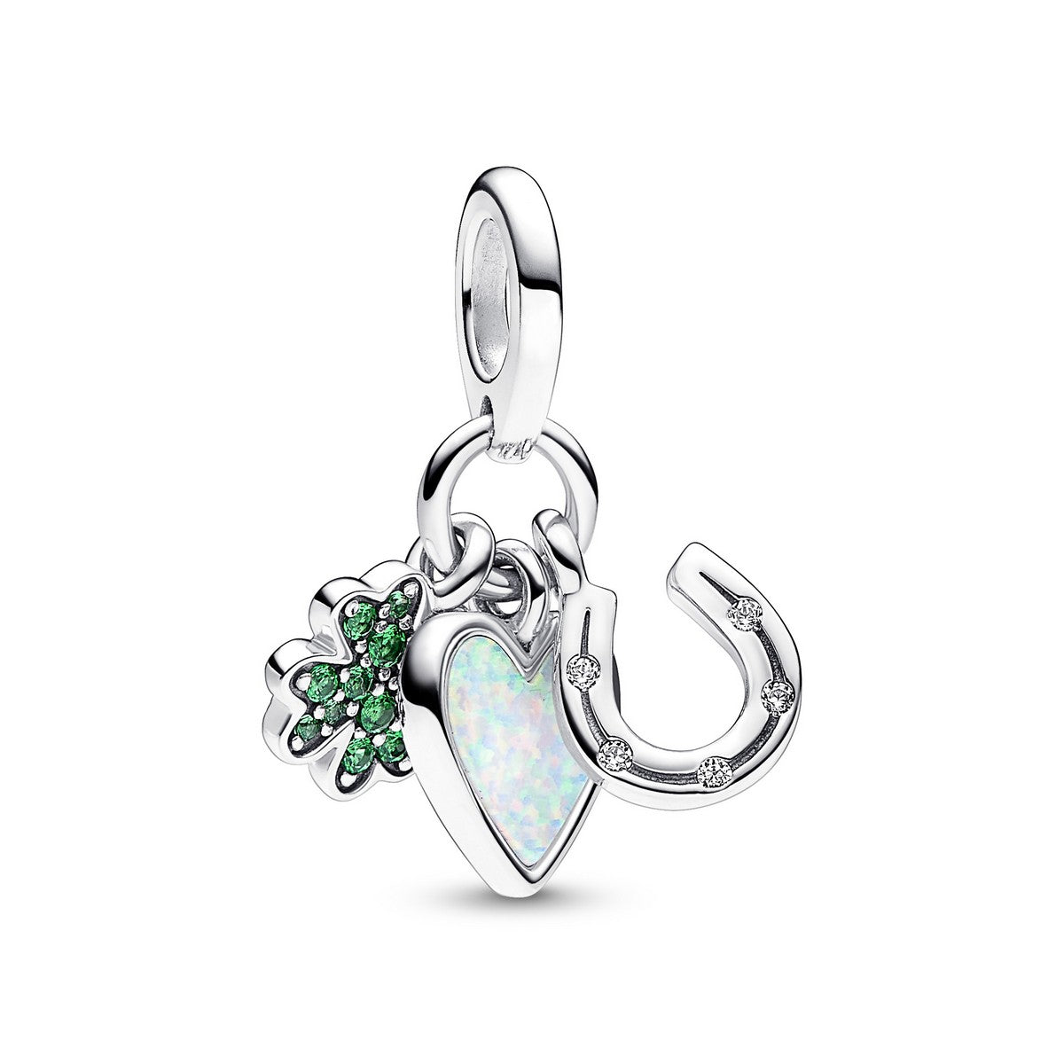 Pandora Klavertjevier, hart en hoefijzer drievoudige hangende bedel zilver - 792755C01
