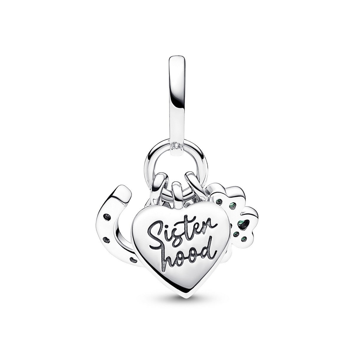 Pandora Klavertjevier, hart en hoefijzer drievoudige hangende bedel zilver - 792755C01