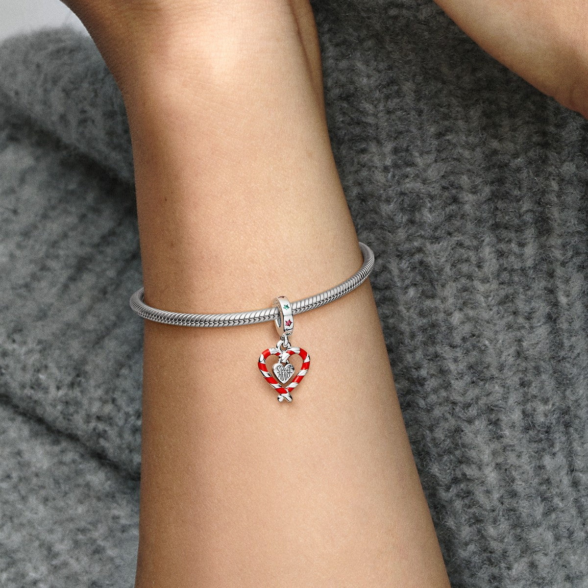 Pandora Dubbele Zuurstok Hart Kerst Hangende Bedel zilver - 792822C01