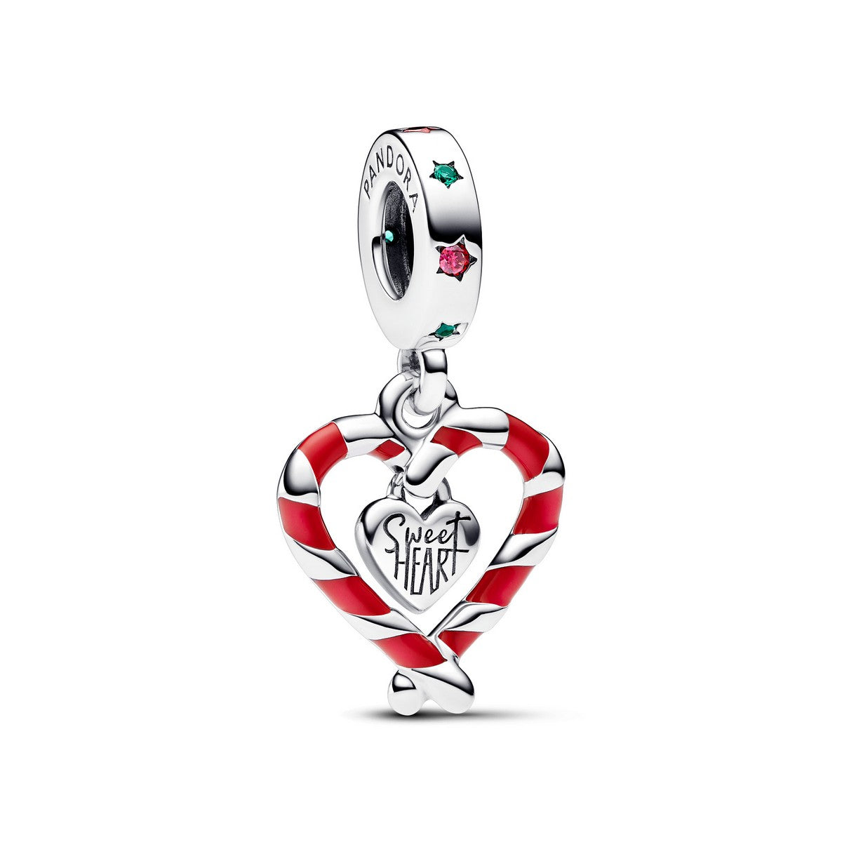 Pandora Dubbele Zuurstok Hart Kerst Hangende Bedel zilver - 792822C01