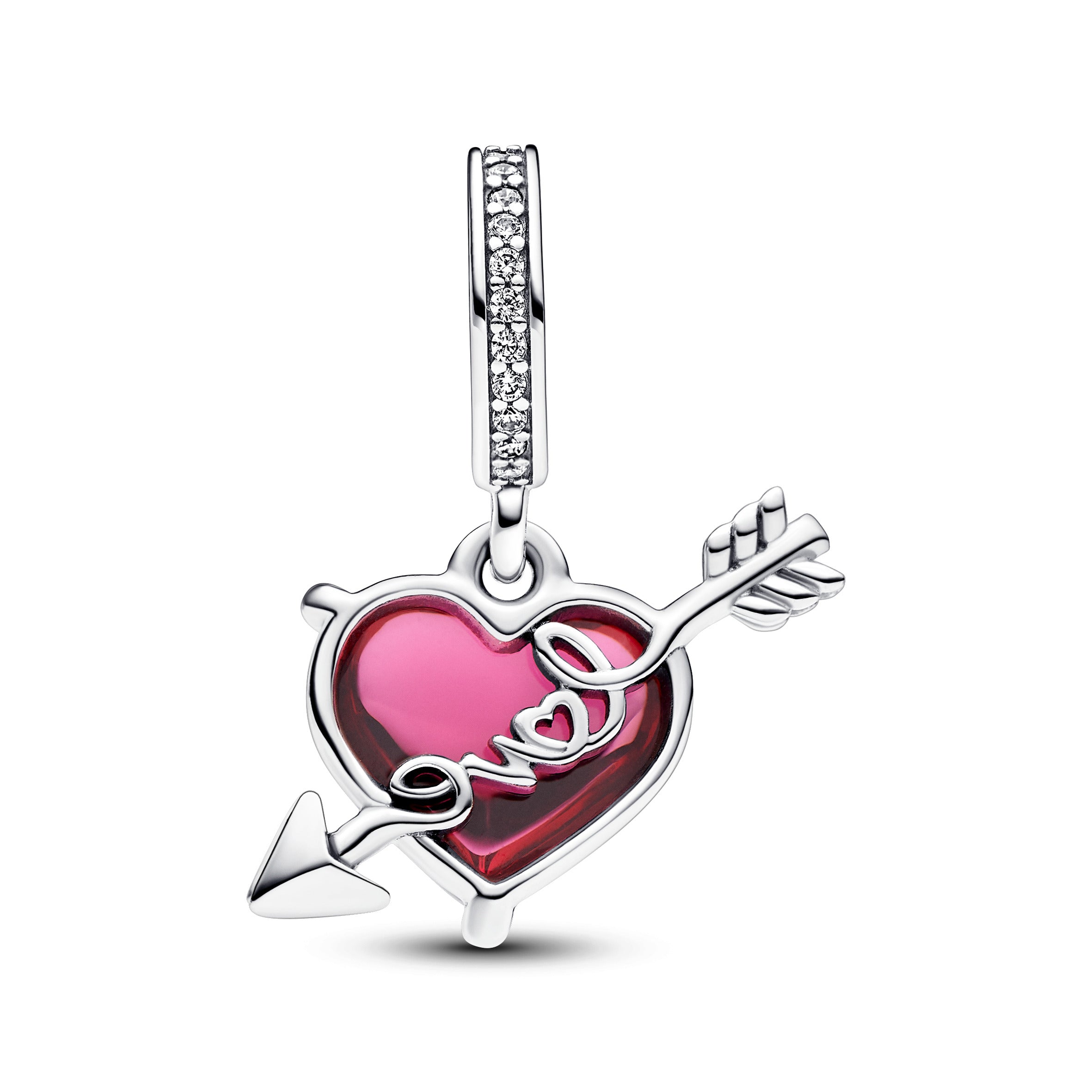 Pandora Rood hart & pijl muranoglazen hangende bedel zilver - 793085C01