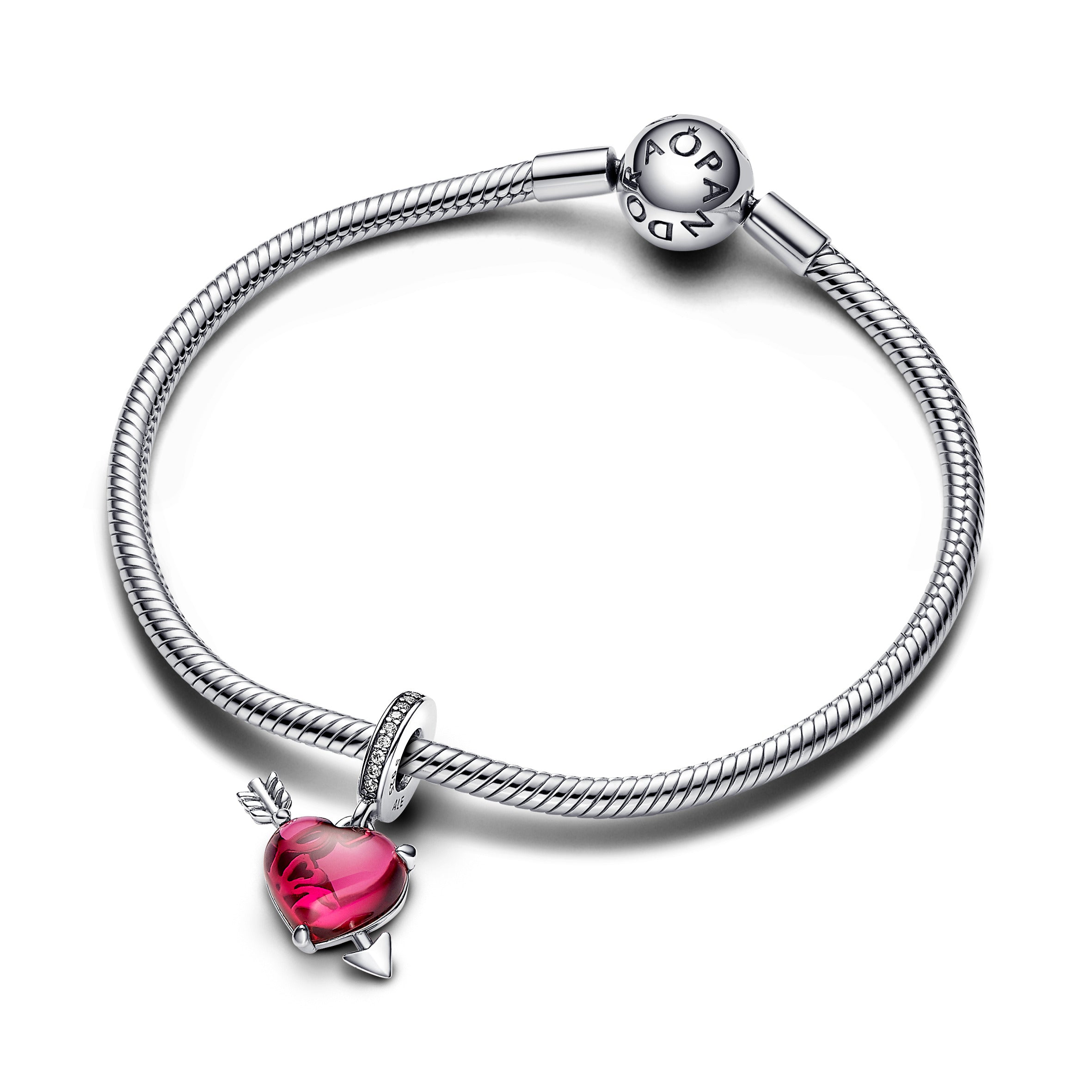 Pandora Rood hart & pijl muranoglazen hangende bedel zilver - 793085C01