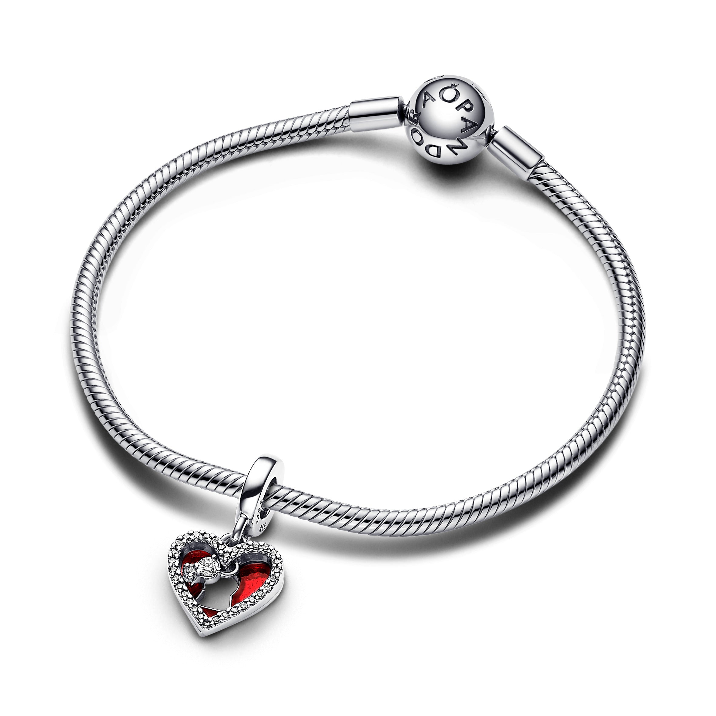 Pandora Dubbele hangende bedel rood hart & sleutelgat zilver - 793119C01