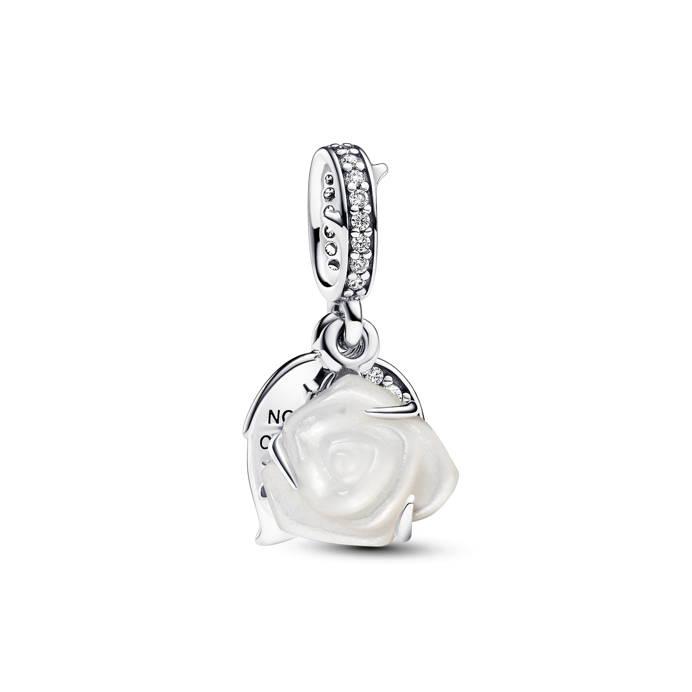 Pandora Witte roos in bloei dubbele hangende bedel zilver - 793200C01