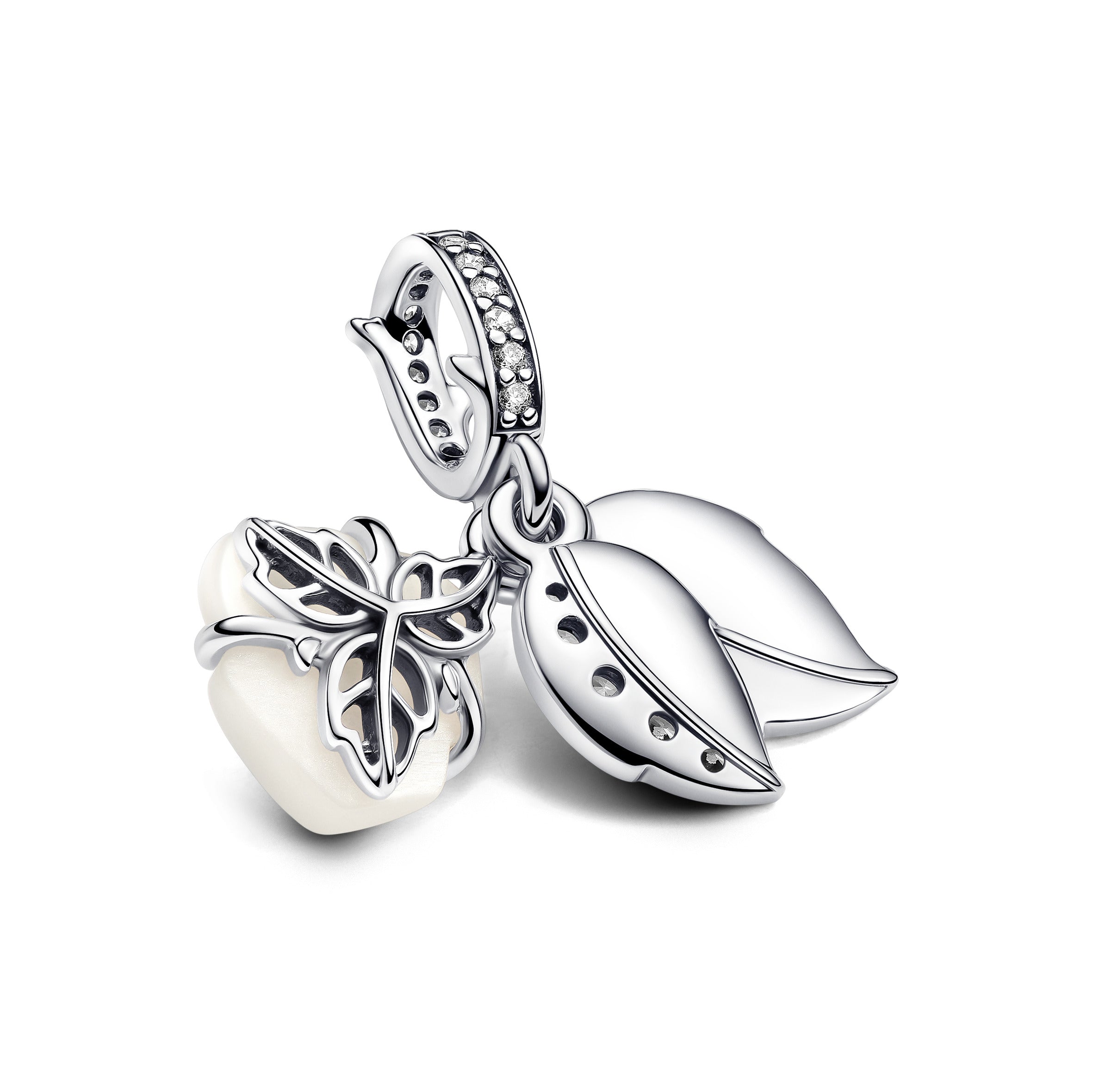 Pandora Witte roos in bloei dubbele hangende bedel zilver - 793200C01