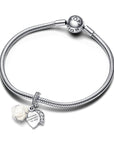 Pandora Witte Roos Sterling Zilver Dubbele Hangende Bedel 793200C01 - PansiteNederland.nl