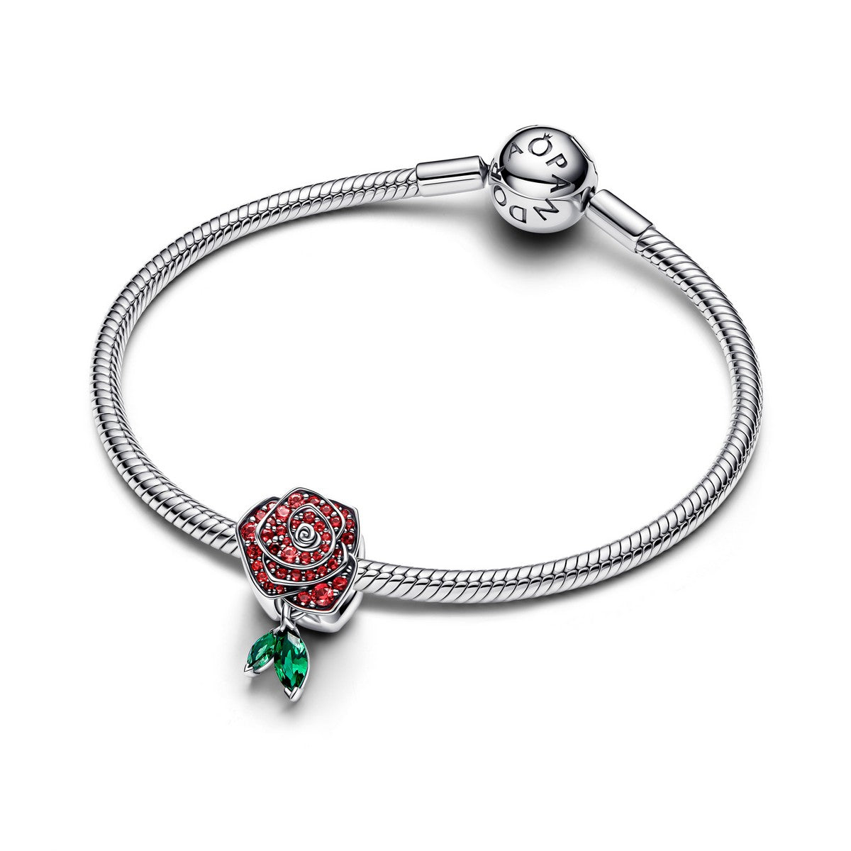 Pandora Sprankelende roos in bloei bedel zilver - 793201C02