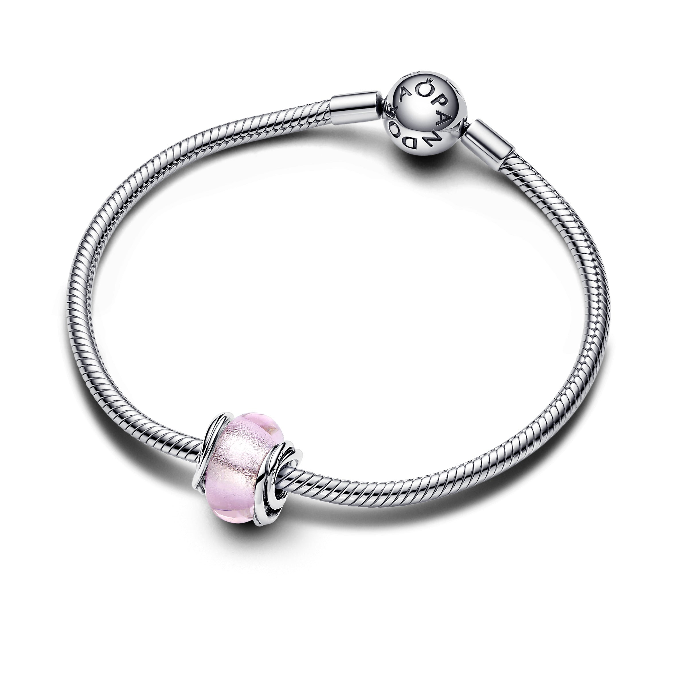 Pandora Omcirkelde roze muranoglazen bedel zilver - 793241C00