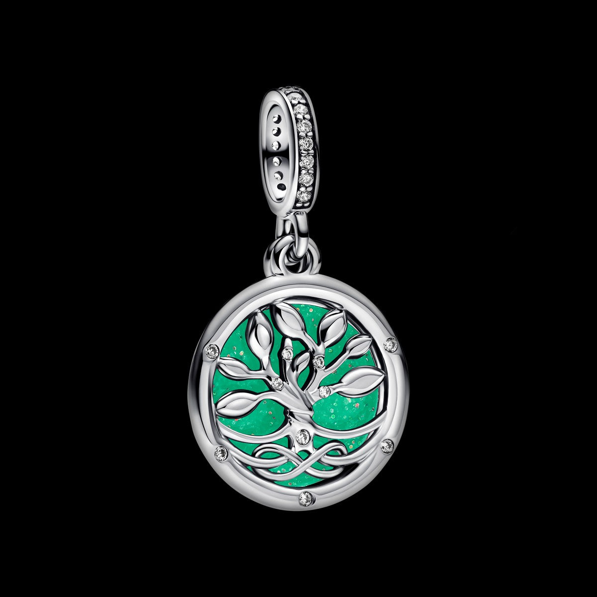 Pandora Dubbele hangende glow-in-the-dark bedel met stamboom en lemniscaat zilver - 793599C01