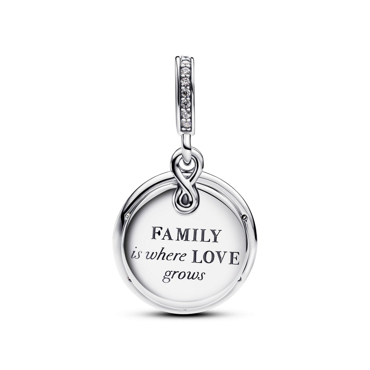 Pandora Dubbele hangende glow-in-the-dark bedel met stamboom en lemniscaat zilver - 793599C01