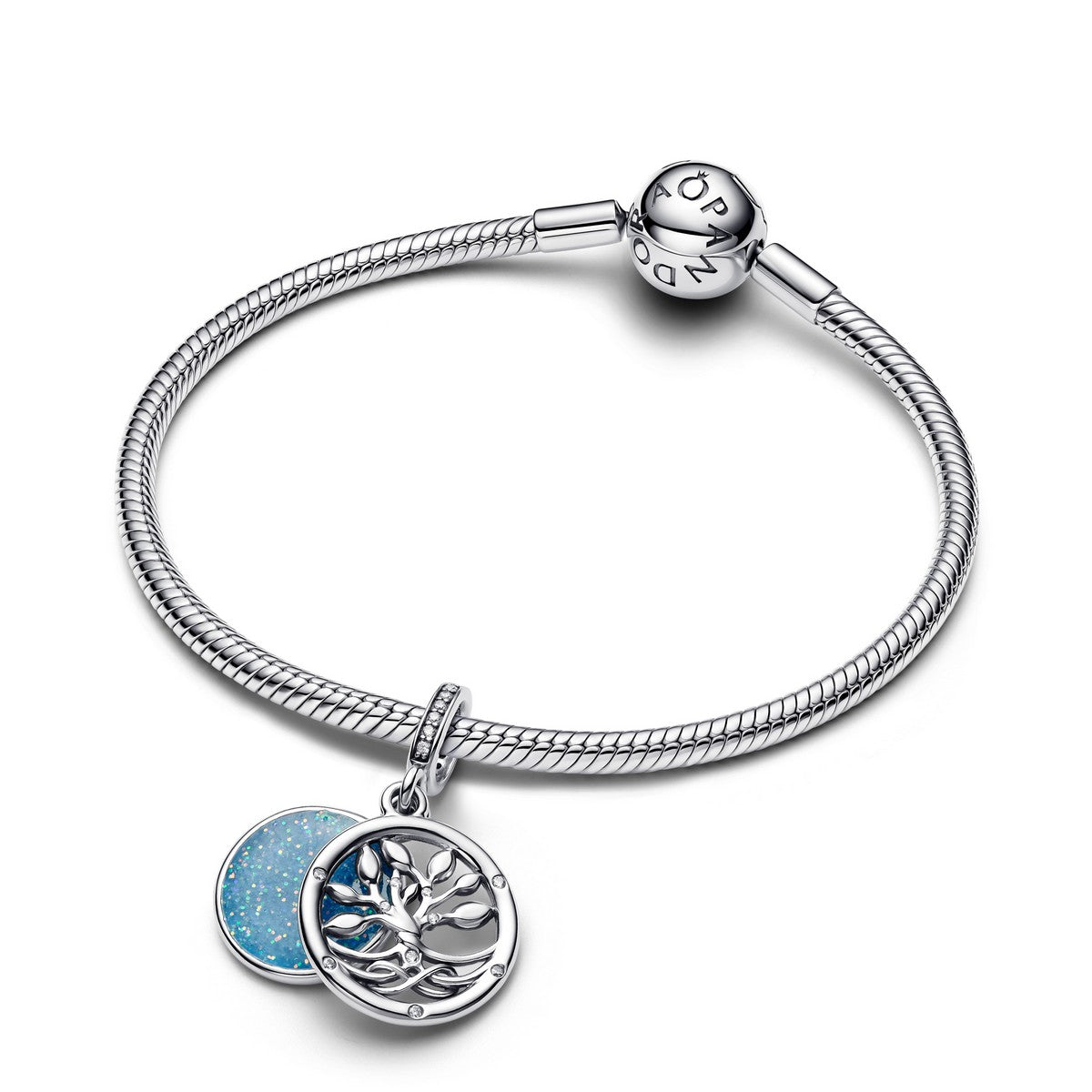 Pandora Dubbele hangende glow-in-the-dark bedel met stamboom en lemniscaat zilver - 793599C01