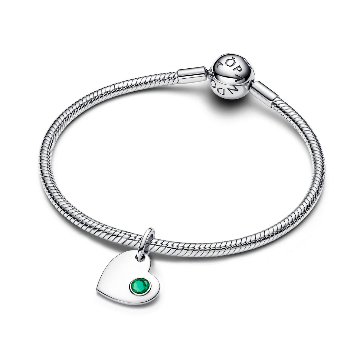 Pandora Mei Graveerbare Hart Groene Steen Hangende Bedel zilver - 794295C05
