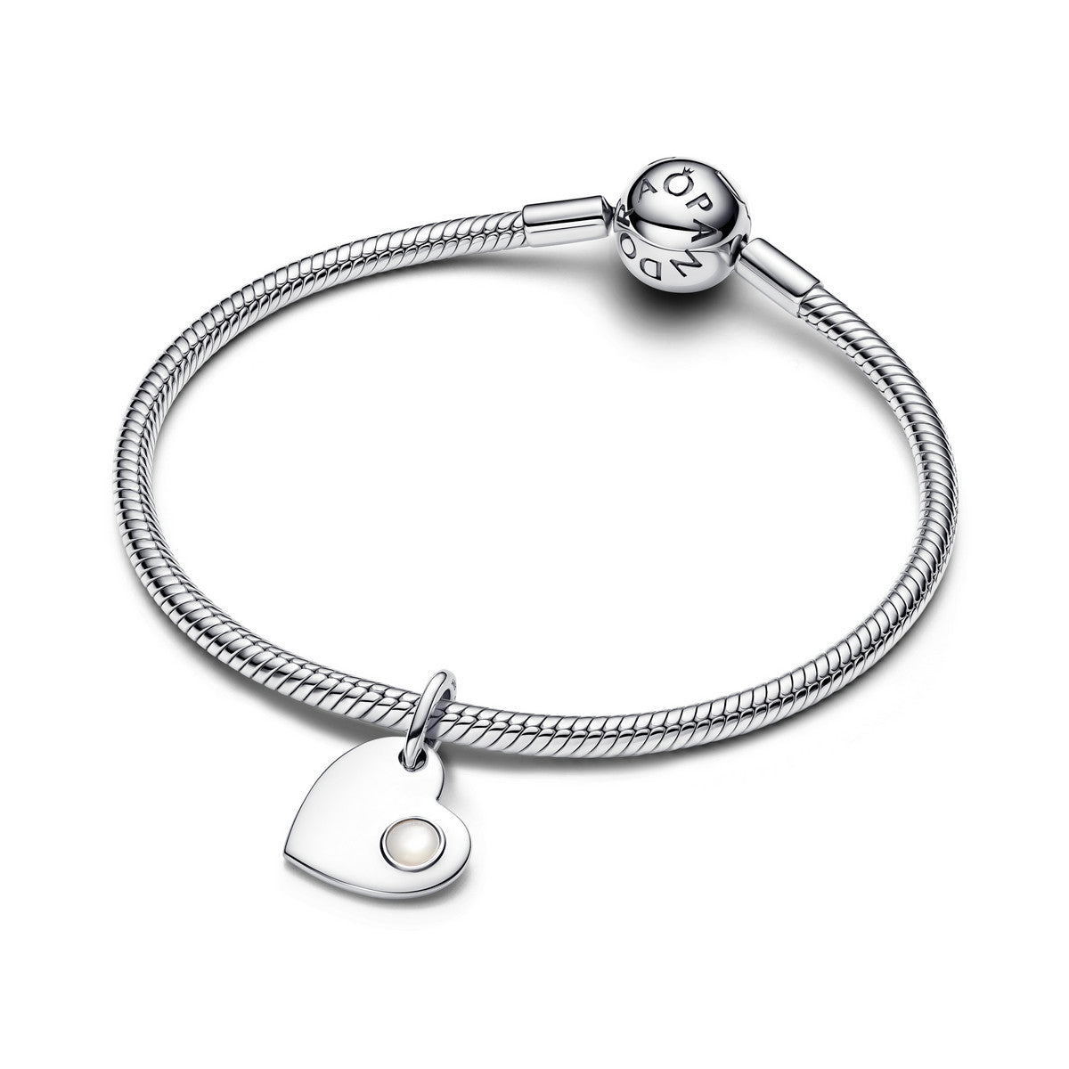 Pandora Juni Graveerbare Hart Witte Steen Hangende Bedel zilver - 794295C06