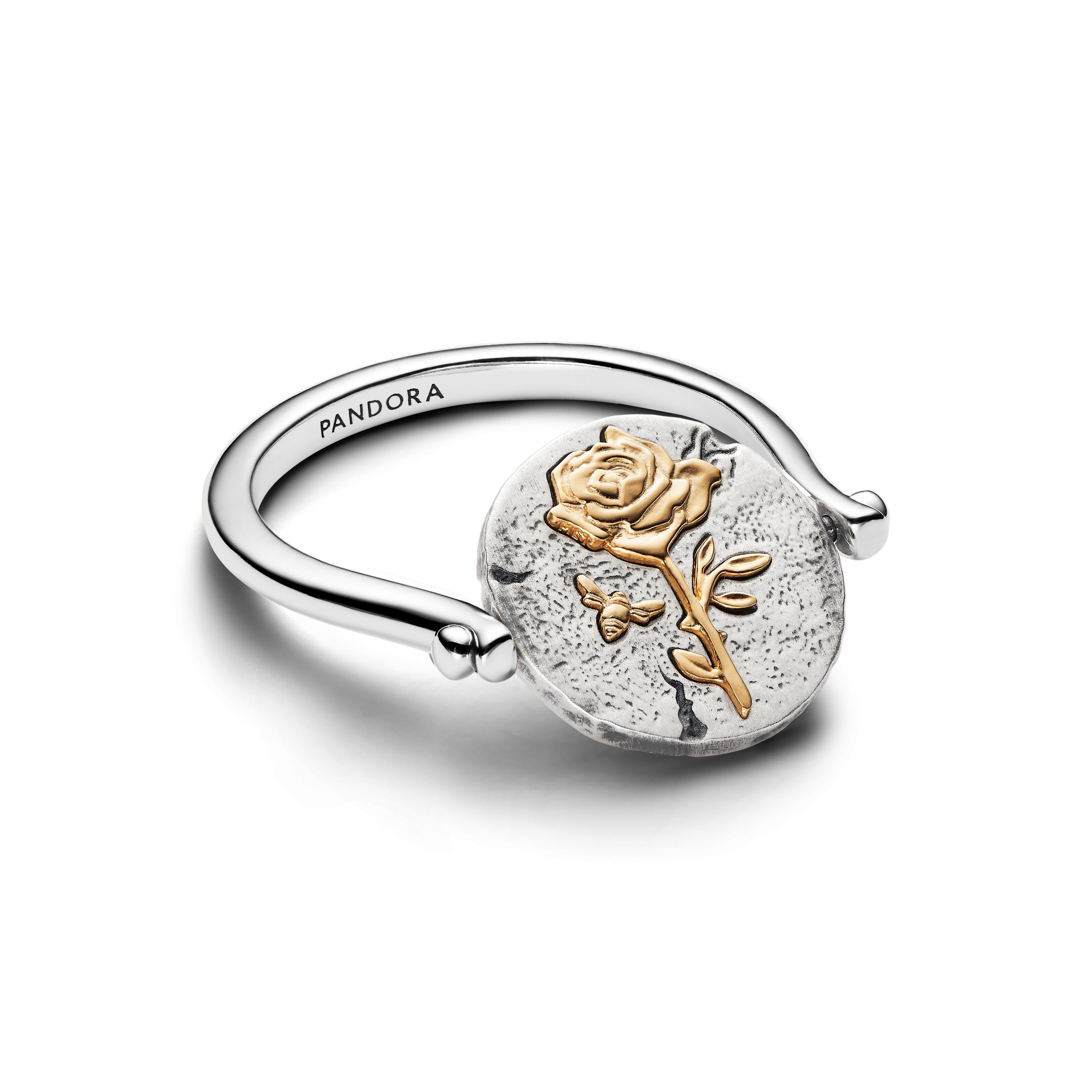Pandora Roos Omkeerbare Medaillonring bicolor zilver en goudverguld 164811C00