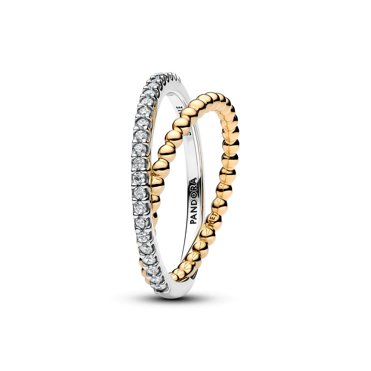 Pandora Gelinkte Kralen en Pavé Dubbele Bandring bicolor zilver en goudverguld 164827C01