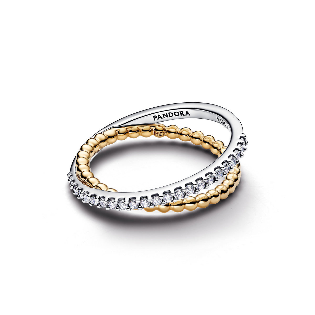 Pandora Gelinkte Kralen en Pavé Dubbele Bandring bicolor zilver en goudverguld 164827C01